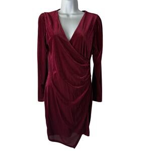 Chocolate Dress Womens Medium Red‎ Velvet Long Sleeve Ruched Wrap Vampire Witchy